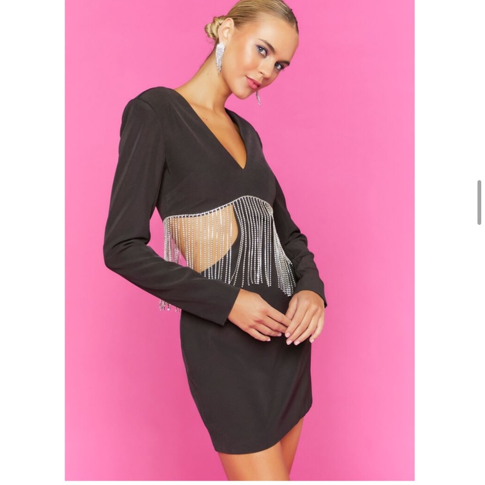 Cutout Rhinestone Fringe Mini Dress
